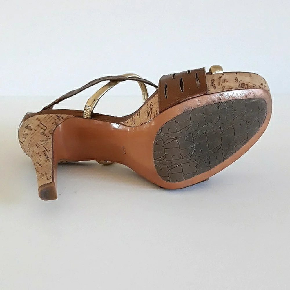 *DVF copper & gold leather slingback cork platform heels 9M Brazil